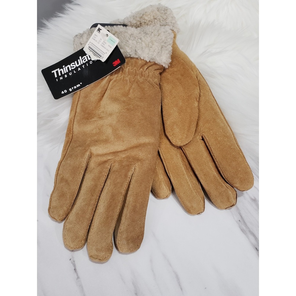 NEW THINSULATE 40 GRAM faux leather brown camel sherpa driving gloves y2k 90s